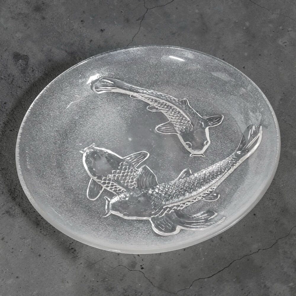 Frosted Glass Salad Plates 3D Decorative Embossed Koi Goldfish KIG Indonesia